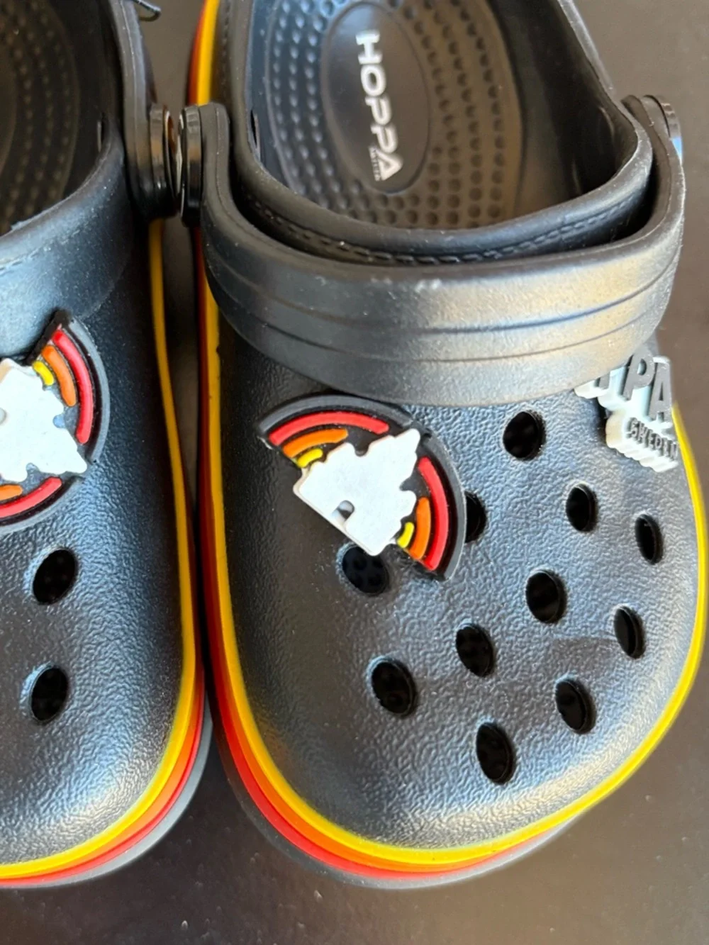 Hoppa Sweden Black Castle Rainbow Clogs Size UK 7 / US 8 NWT
